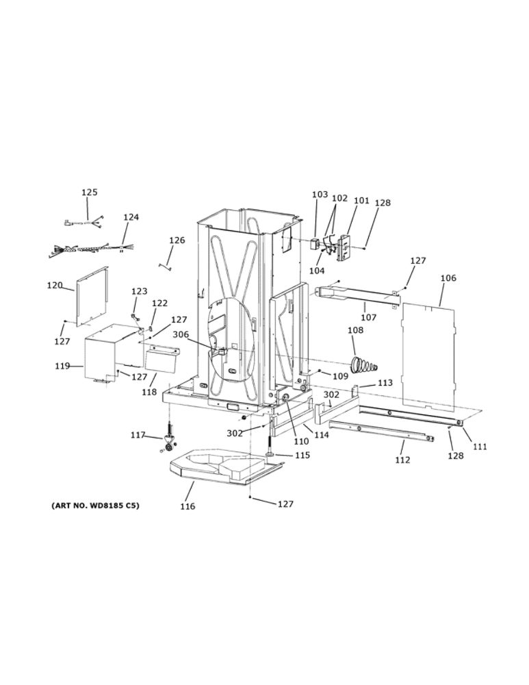 Frame Parts 1 Diagram and Parts List for UCG1520N0SS  General Electric Trash Compactor