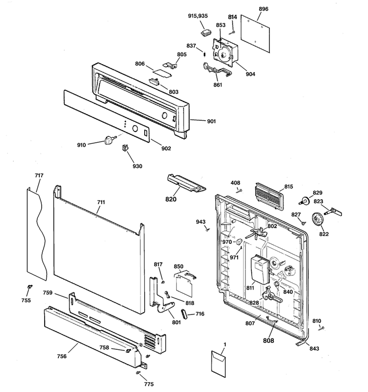 Escutcheon & Door Assembly Diagram and Parts List for GSD1200G20BB  General Electric Dishwasher