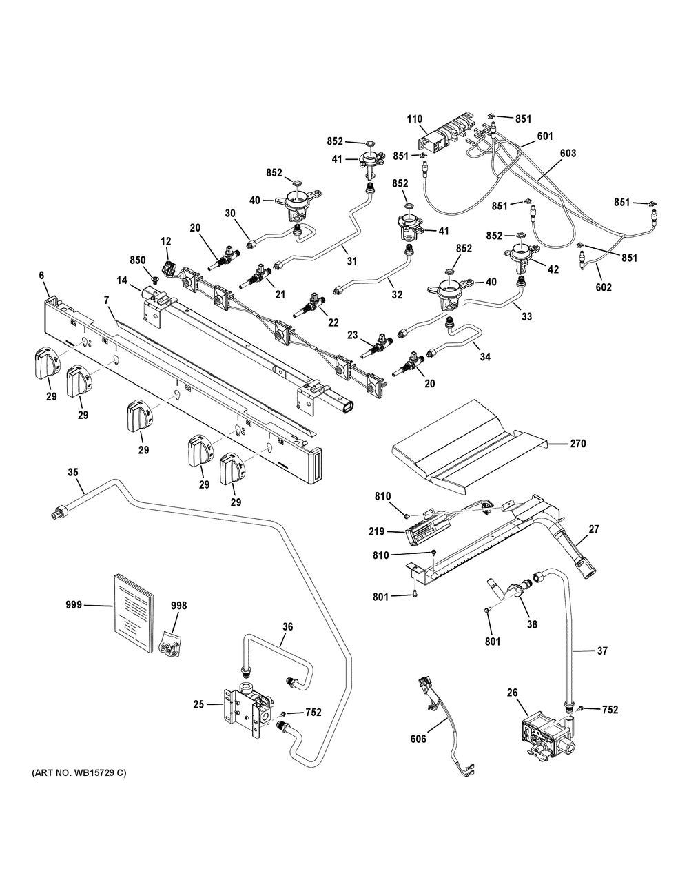 Gas And Burner Parts Diagram and Parts List for GGF600AV1SS  General Electric Range