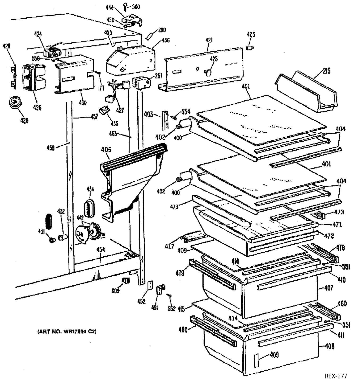 REFRIGERATOR SECTION Diagram and Parts List for TFXC22ZRAAD  General Electric Refrigerator