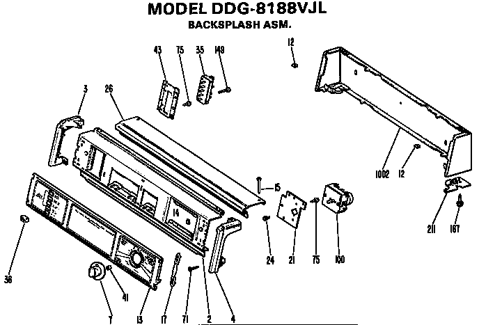 Backsplash For Ddg8188vjl Only Diagram and Parts List for DDG8180DBL  General Electric Dryer