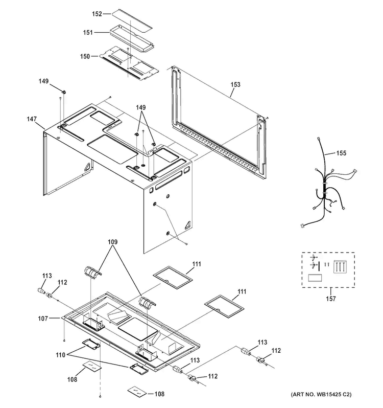 Interior Parts Diagram and Parts List for PVM9005SJ1SS  General Electric Microwave