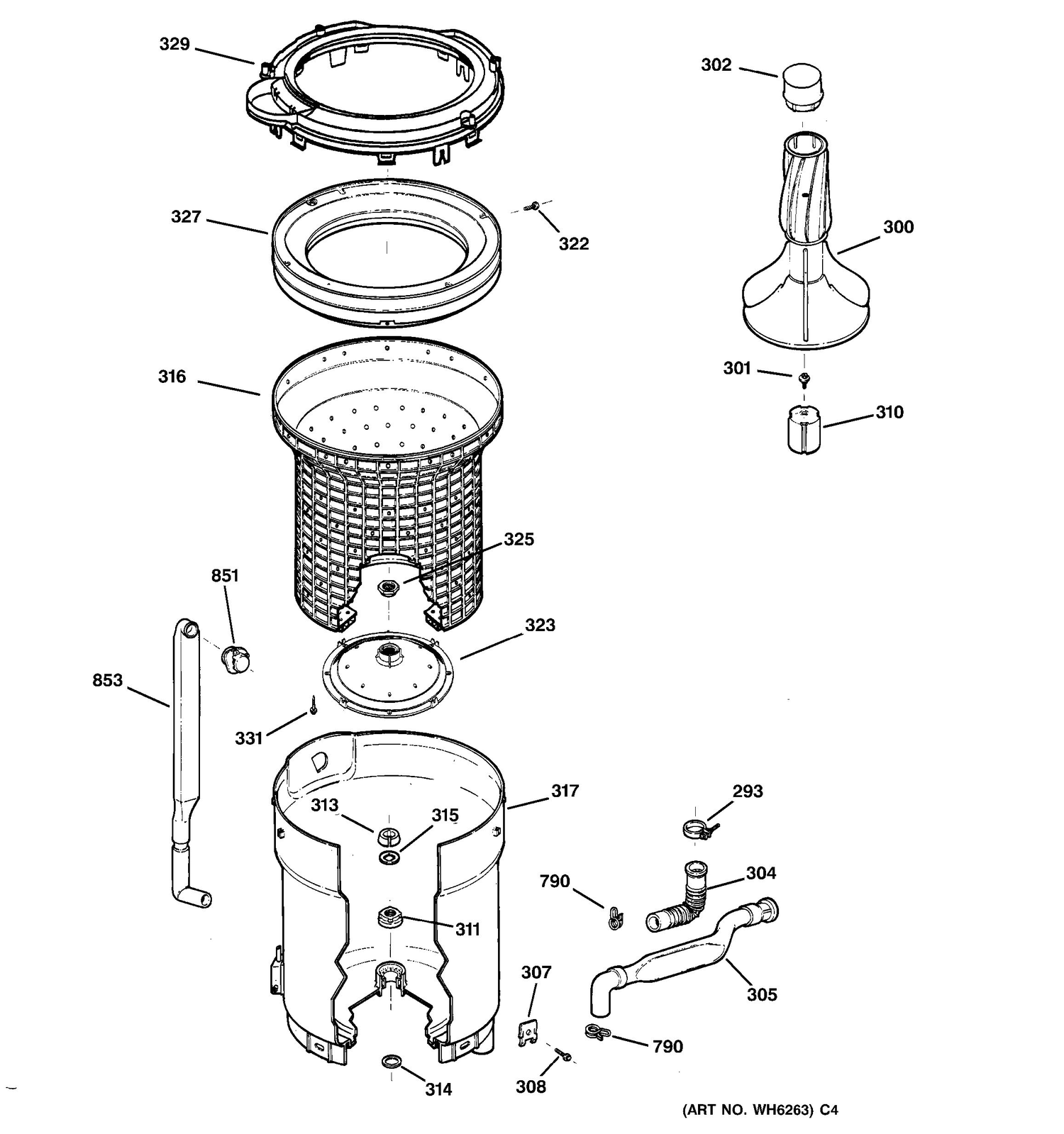 TUB, BASKET & AGITATOR Diagram and Parts List for CCXR1060B1WW  General Electric Washer