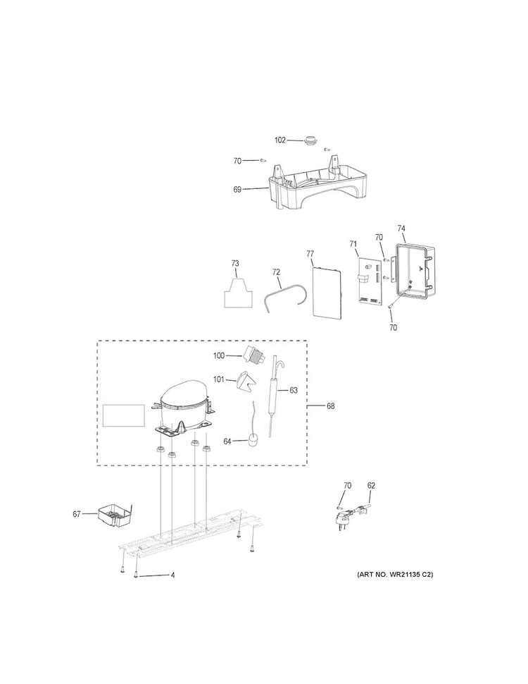 Machine Compartment Diagram and Parts List for GPE12FGKBWW  General Electric Refrigerator