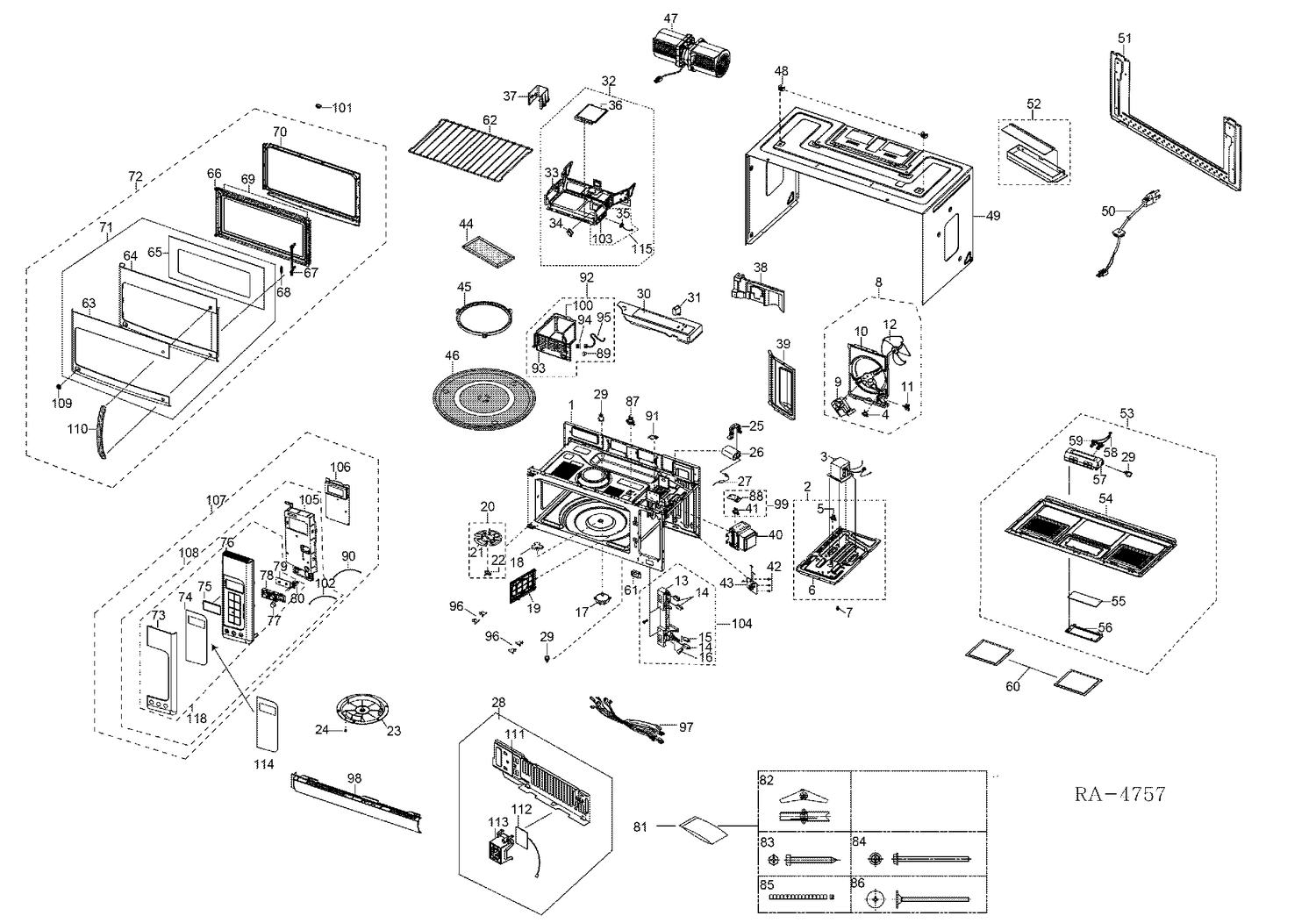OTR Diagram and Parts List for JVM1950STC01  General Electric Microwave