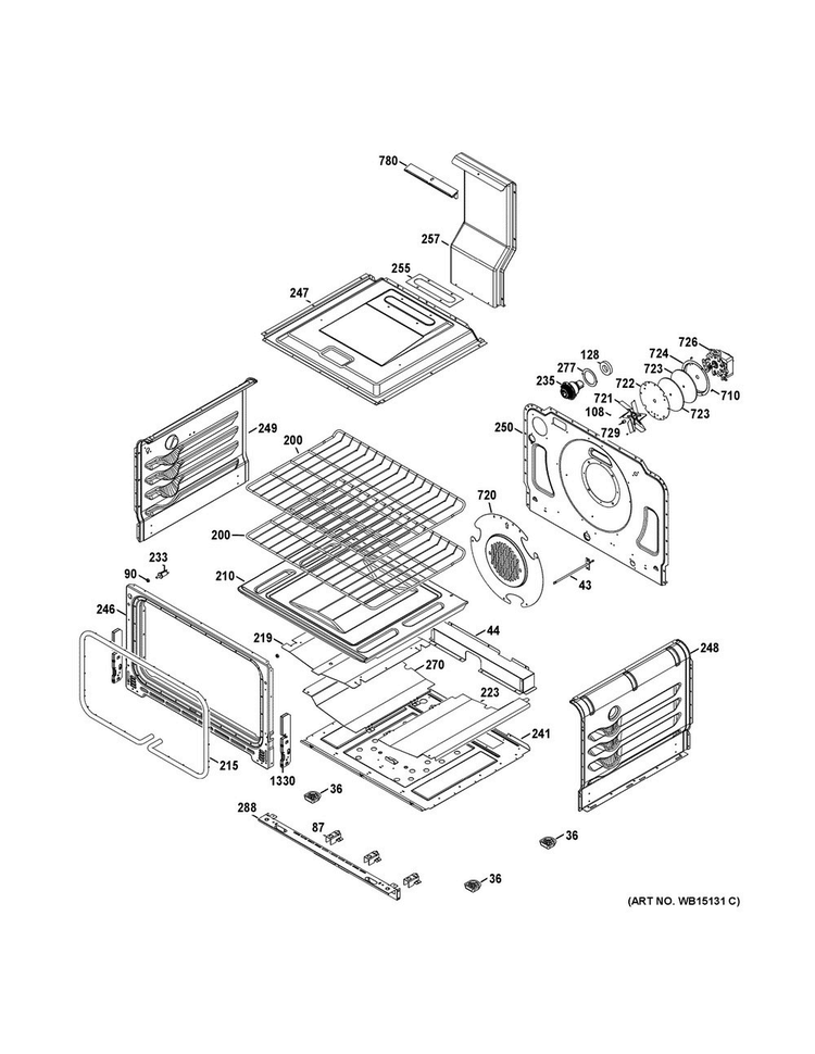 Lower Oven Diagram and Parts List for JGB870DET3BB  General Electric Range