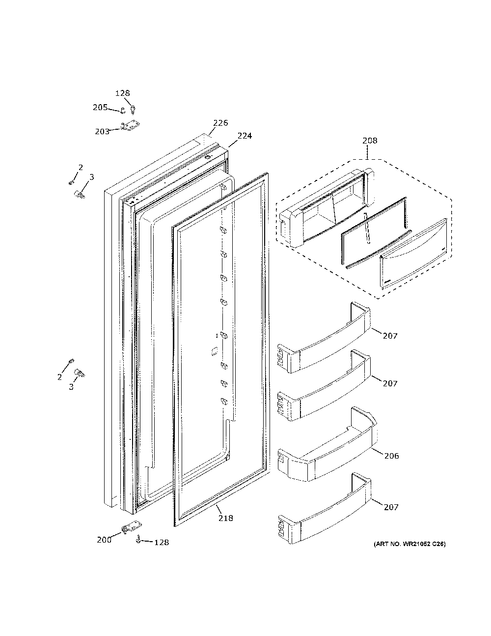 Fresh Food Door Diagram and Parts List for ZISS420NNKSS  General Electric Refrigerator
