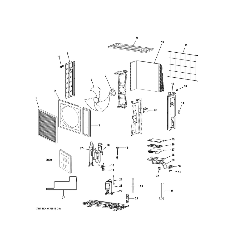 Room Air Conditioner Diagram and Parts List for 1G24AD2BEA2  General Electric Air Conditioner