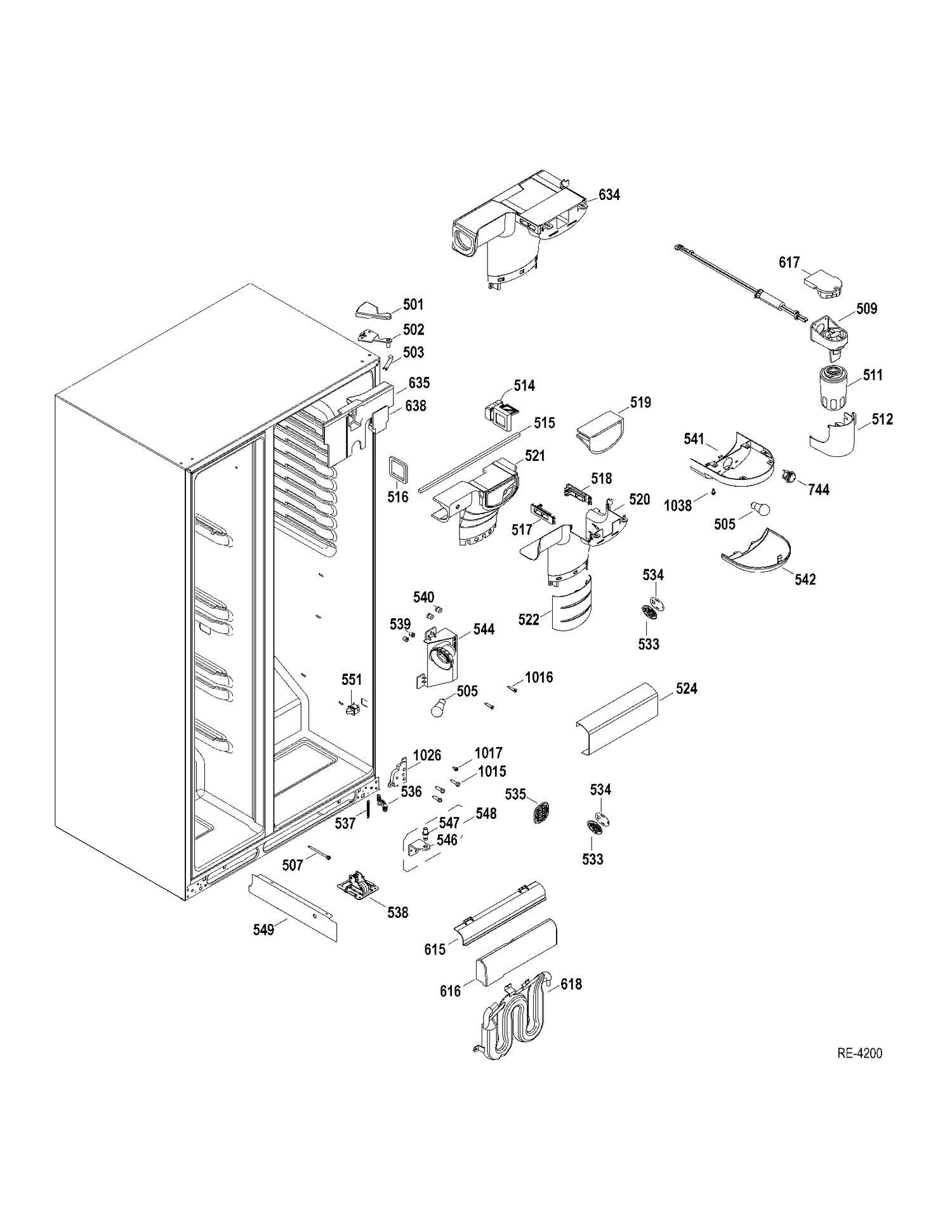 FF SECTION Diagram and Parts List for GSRC5KLZAFBB  General Electric Refrigerator