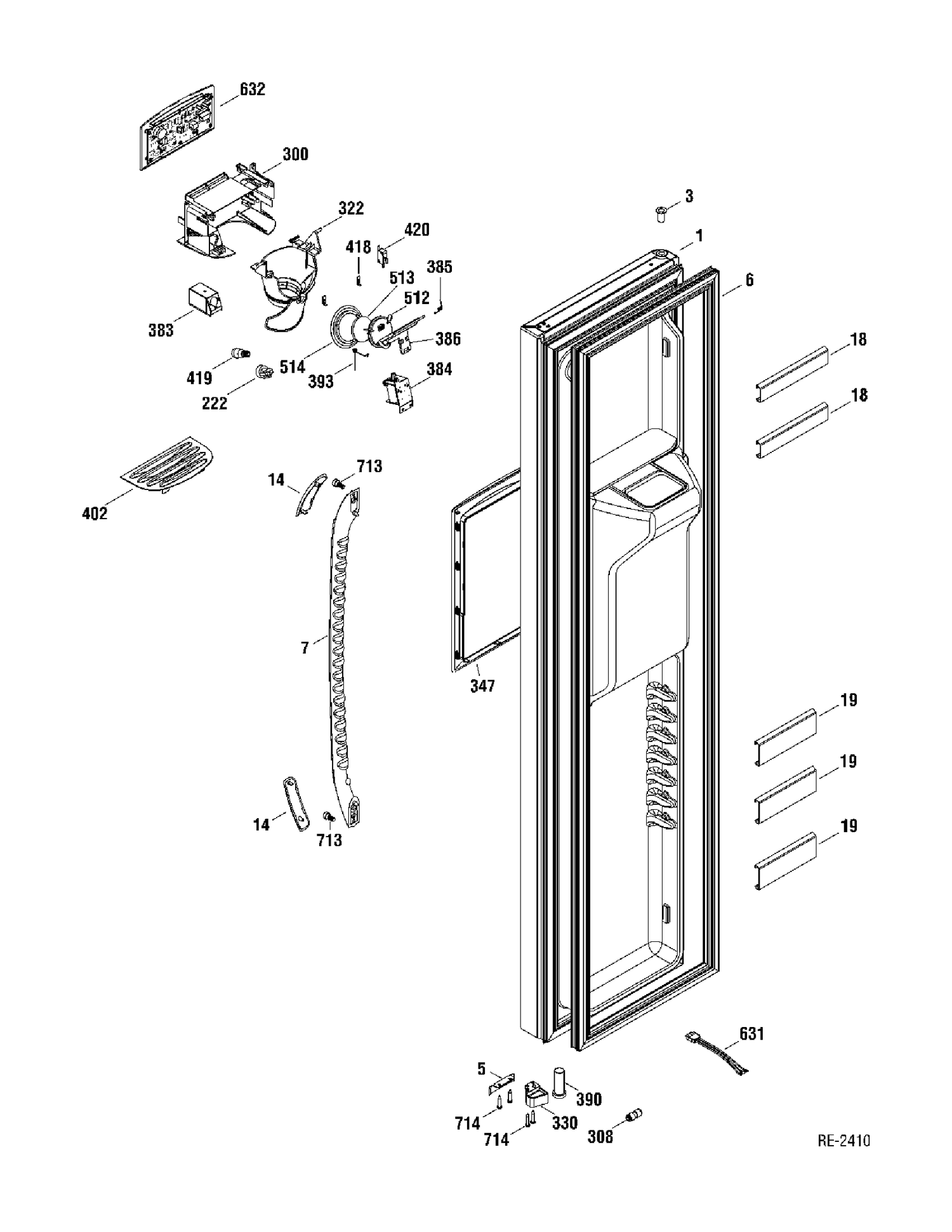 FZ DOOR Diagram and Parts List for GLR23UGTABS  General Electric Refrigerator