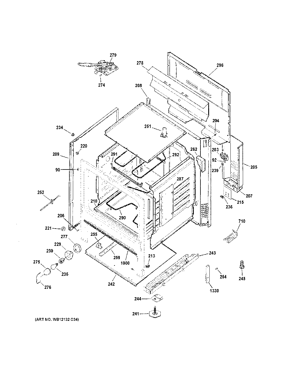 Body Parts Diagram and Parts List for JB256DM3BB  General Electric Range