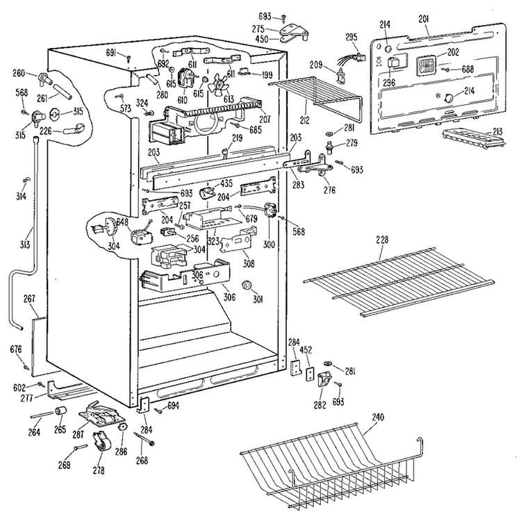 Cabinet Diagram and Parts List for TBX18LKE  General Electric Refrigerator