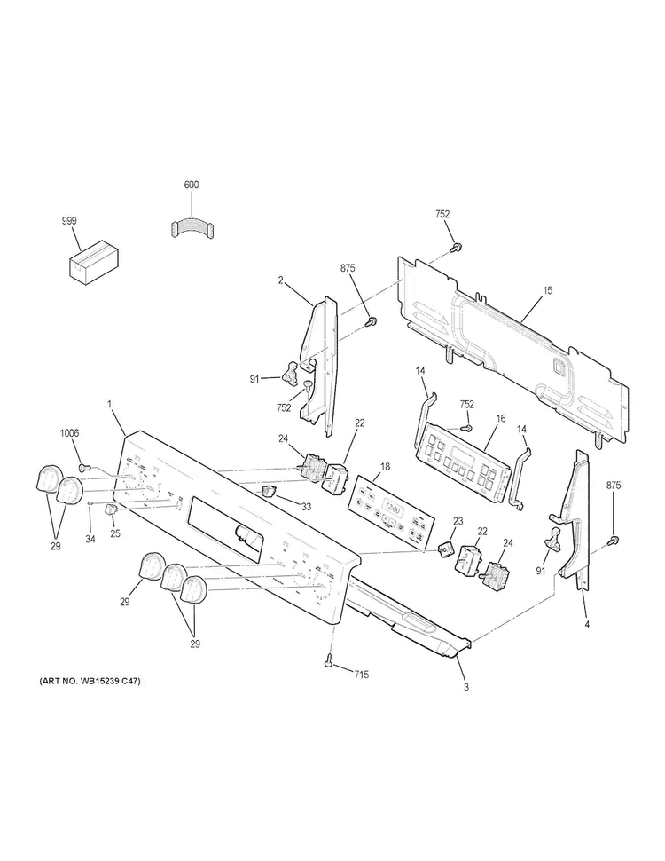 Control Panel Diagram and Parts List for JB655SK1SS  General Electric Range
