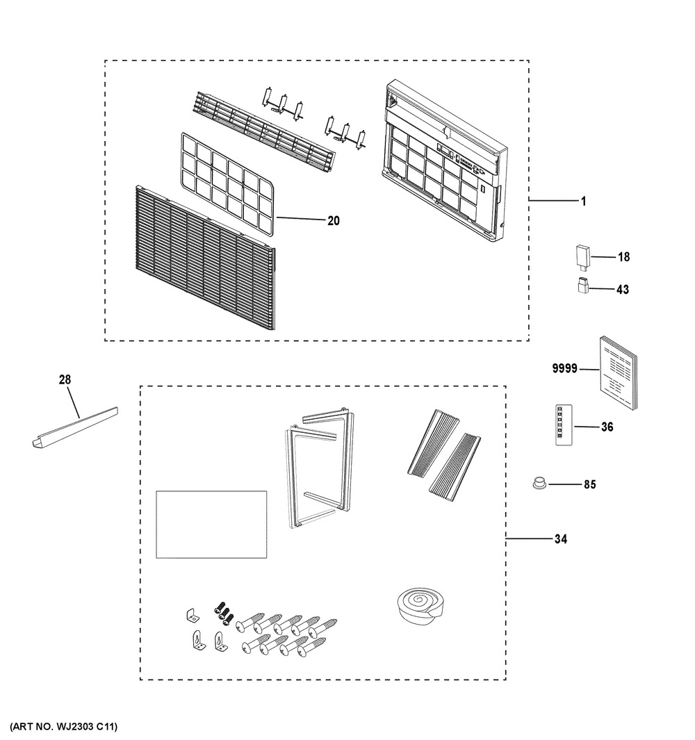 Room Air Conditioner Diagram and Parts List for AHWG10BWQ1  General Electric Air Conditioner