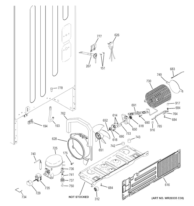 Machine Compartment Diagram and Parts List for ABE20EGHBRWS  General Electric Refrigerator