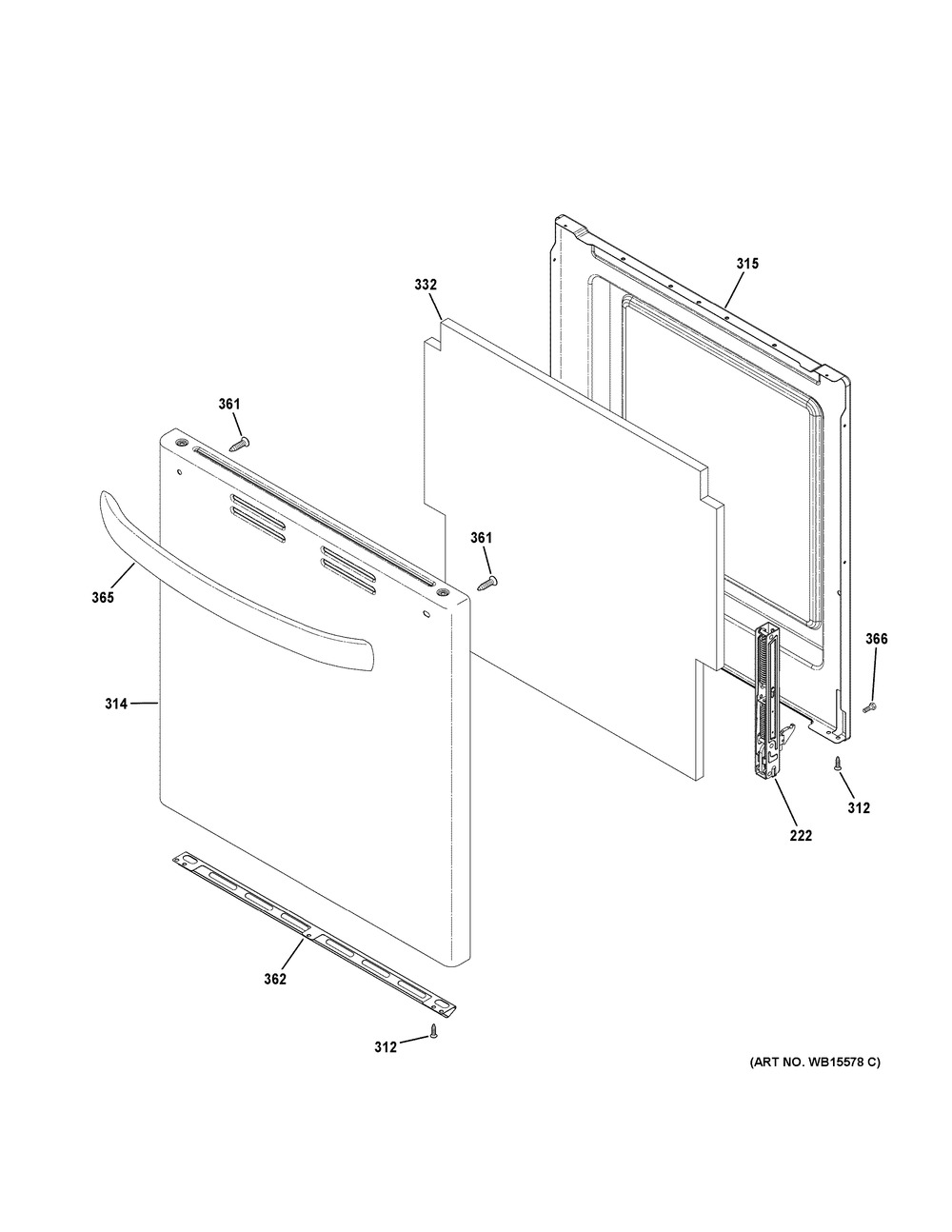 Door Parts Diagram and Parts List for RAS200DM1WW  General Electric Range