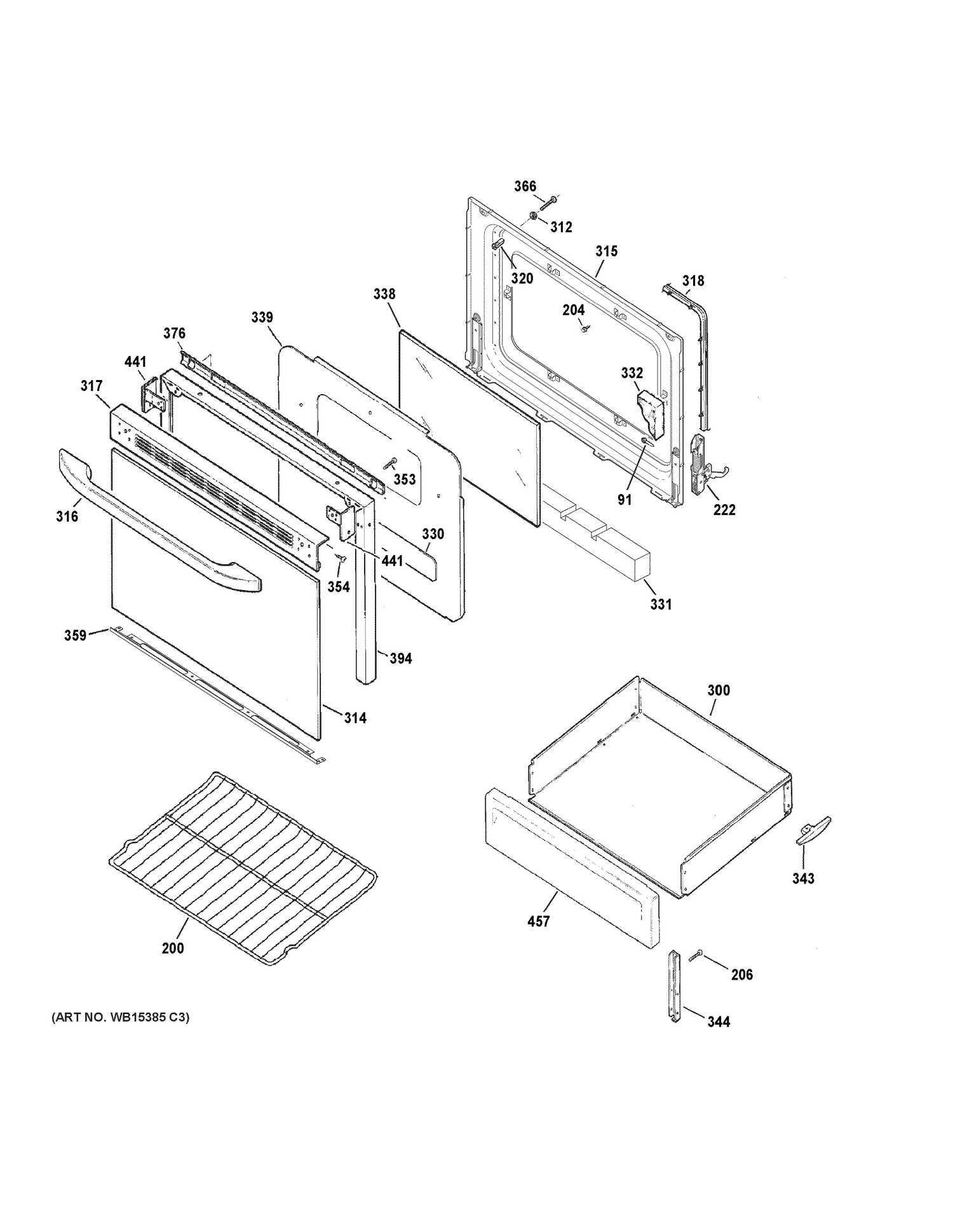 DOOR & DRAWER PARTS Diagram and Parts List for JBS45DF2BB  General Electric Range