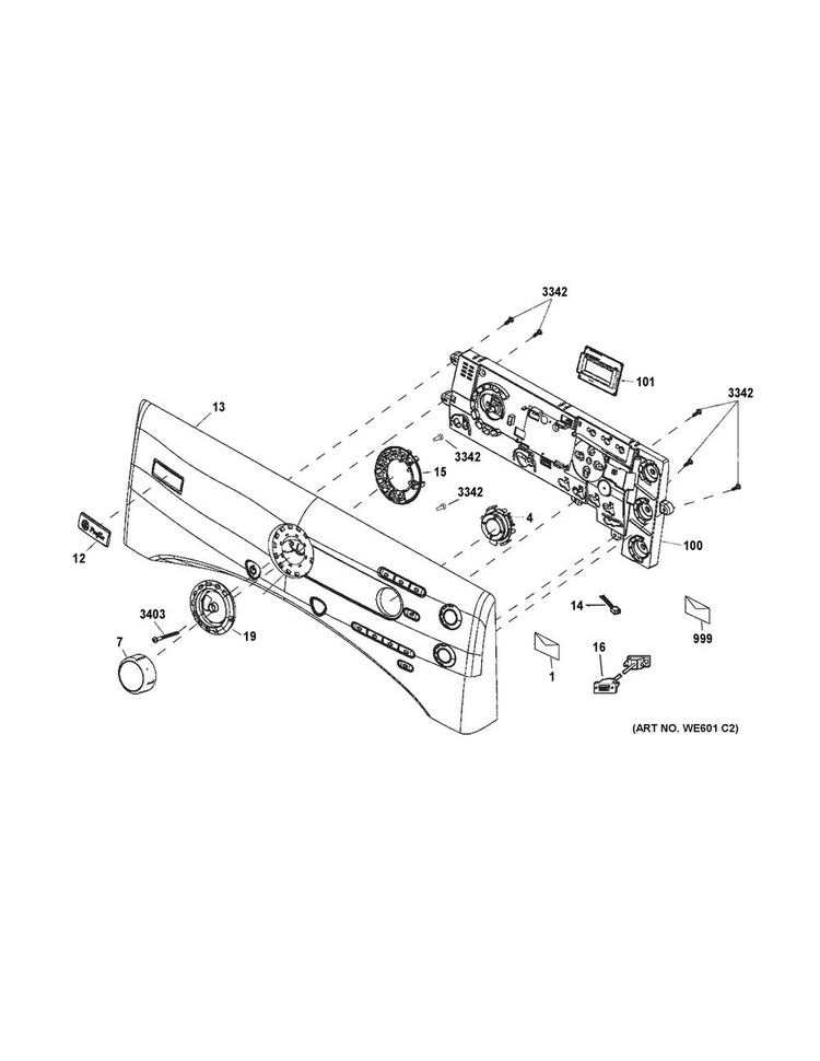 Control Panel Diagram and Parts List for PFDS450EL3WW  General Electric Dryer