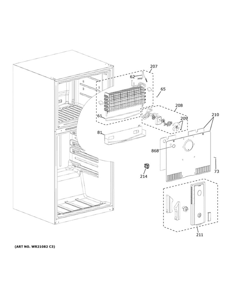 Freezer Section Diagram and Parts List for GIE21GSHCSS  General Electric Refrigerator