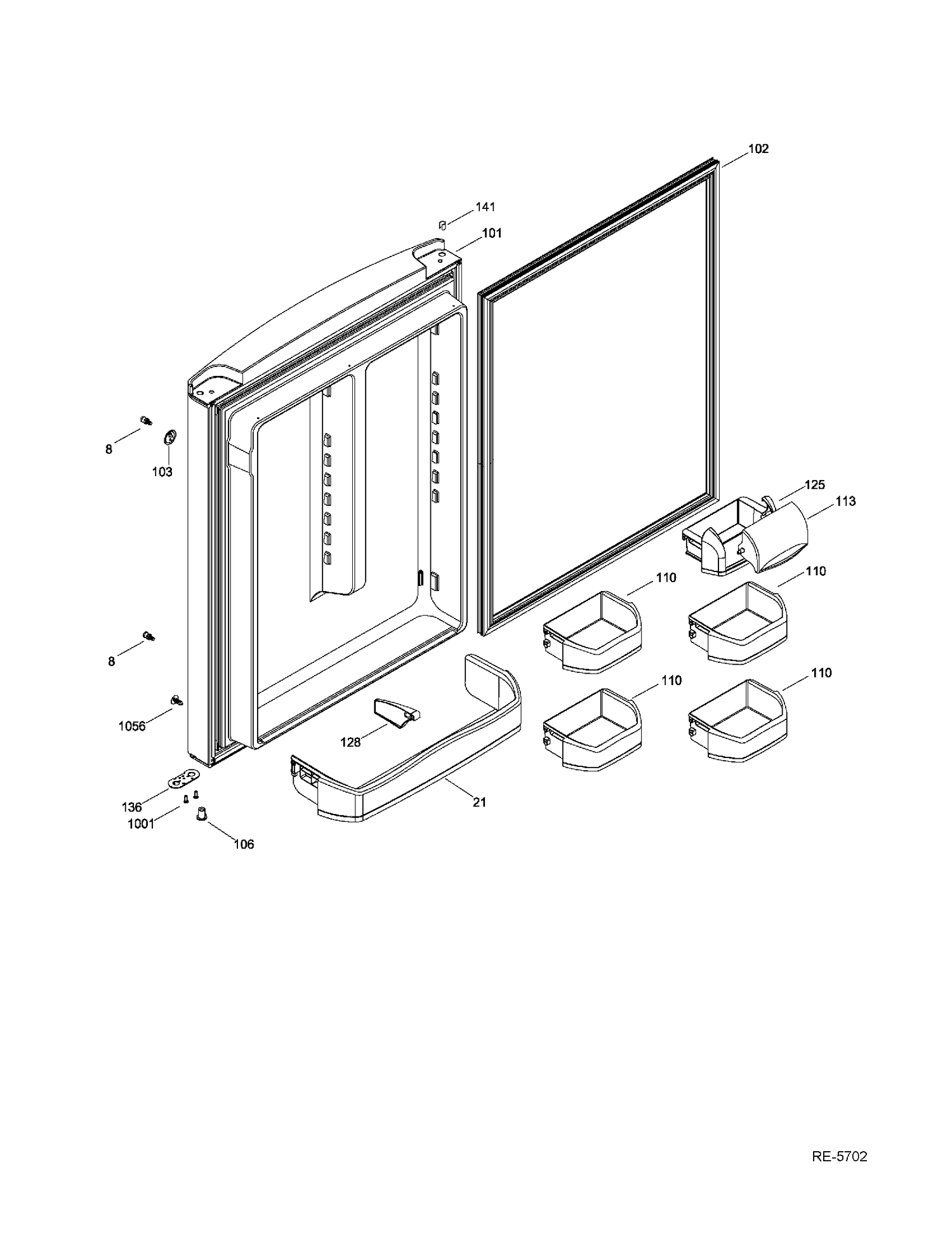 FF DOOR Diagram and Parts List for GDRC0KBXARWW  General Electric Refrigerator