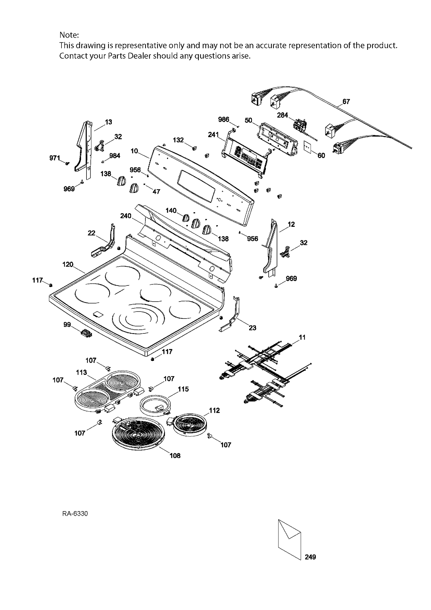 CONTROL PANEL & COOKTOP Diagram and Parts List for PCB980SF3SS  General Electric Range
