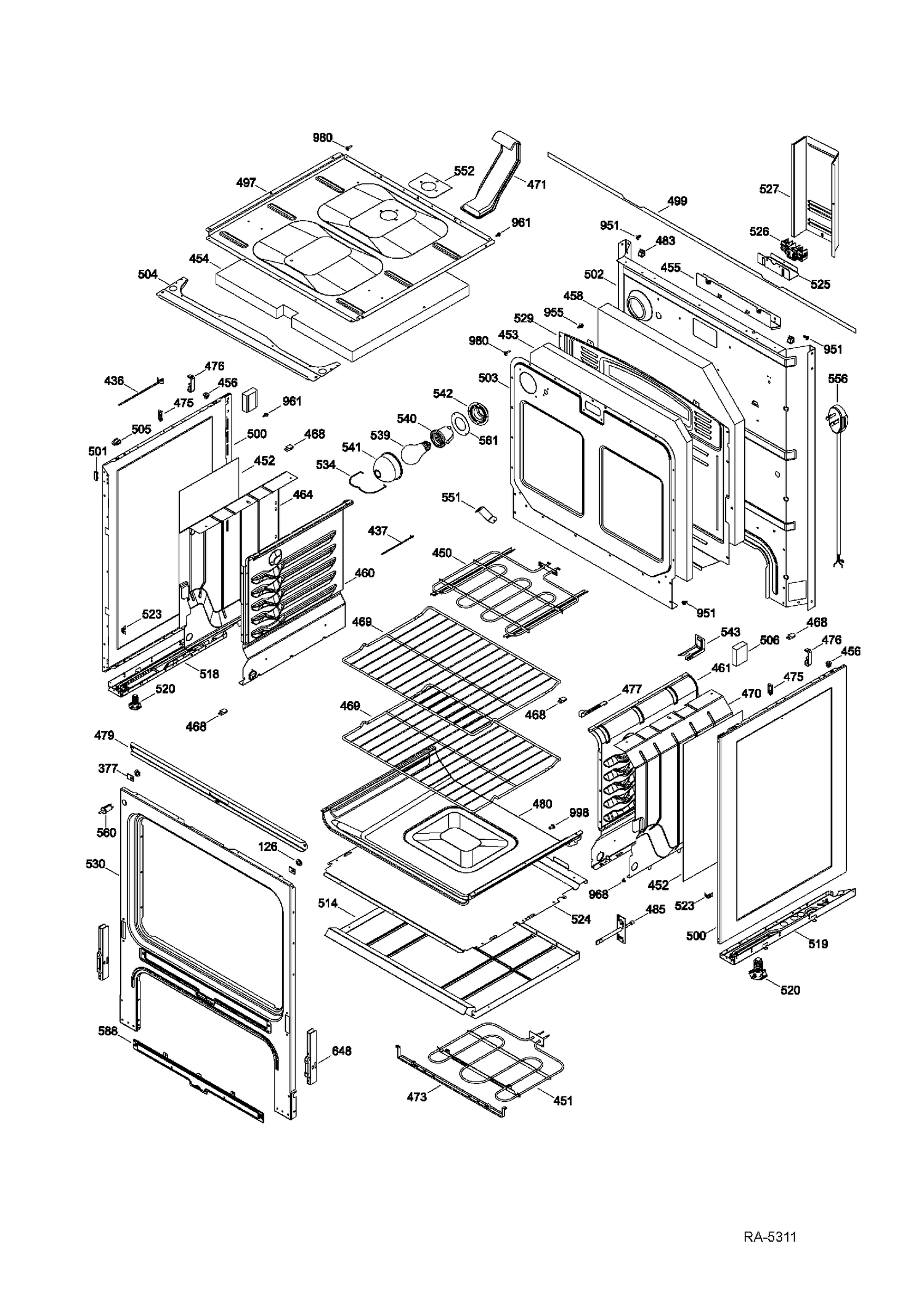 BODY PARTS Diagram and Parts List for JCBS660DF1WW  General Electric Range