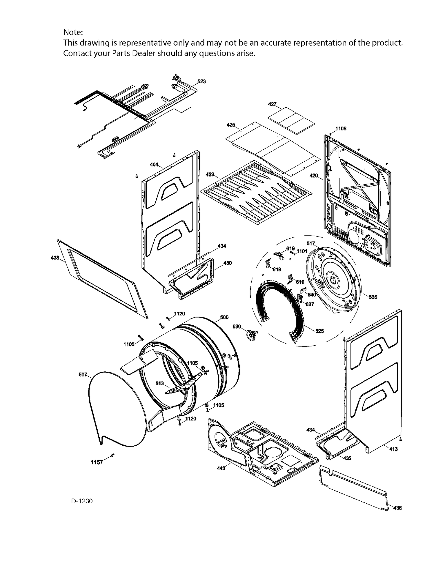 CABINET & DRUM DRYER Diagram and Parts List for GUAN275ED1WW  General Electric Dryer