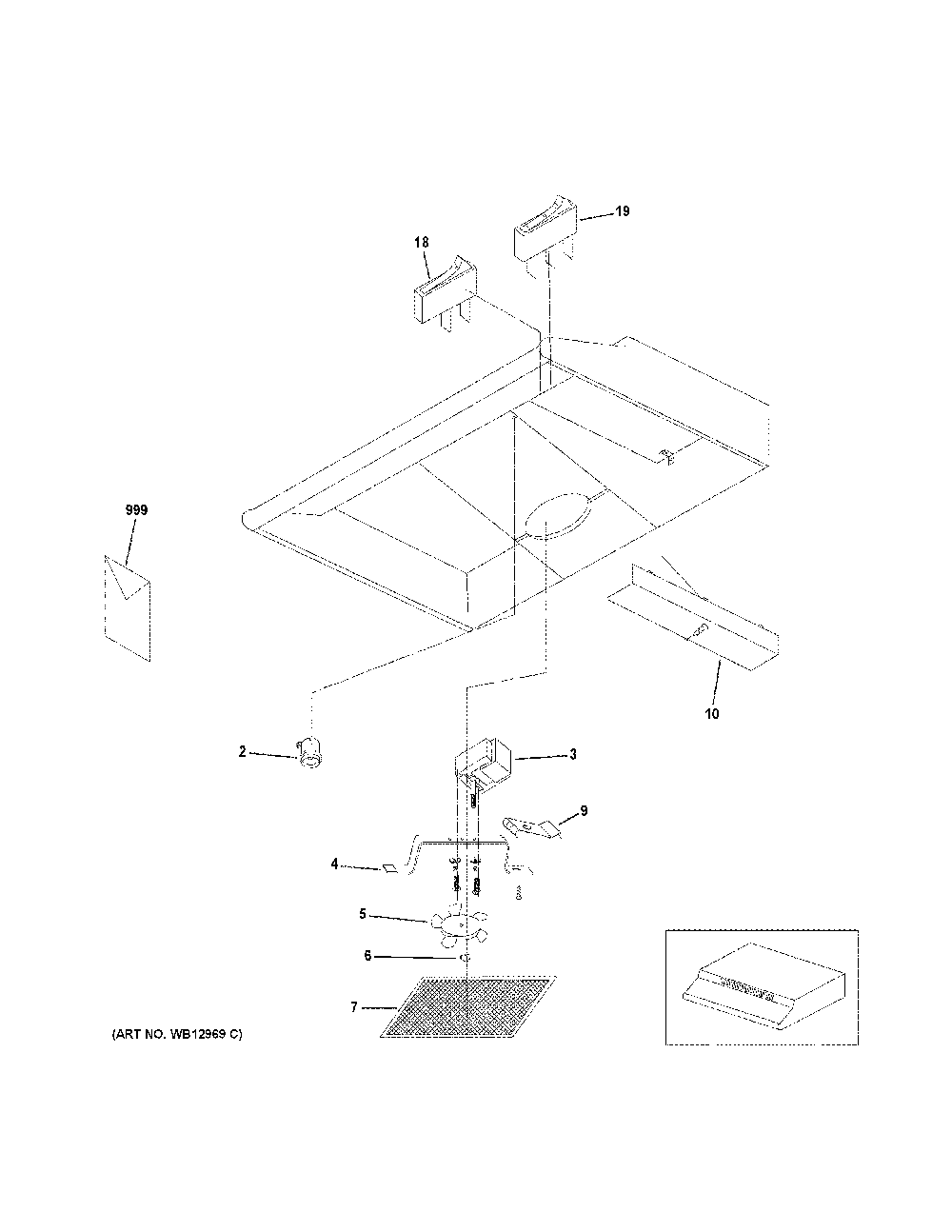 Range Hood Diagram and Parts List for JN327H2WW  General Electric Range Hood
