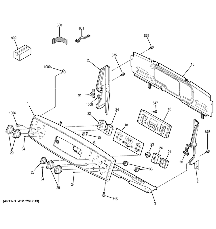 Control Panel Diagram and Parts List for JB640SF3SS  General Electric Range
