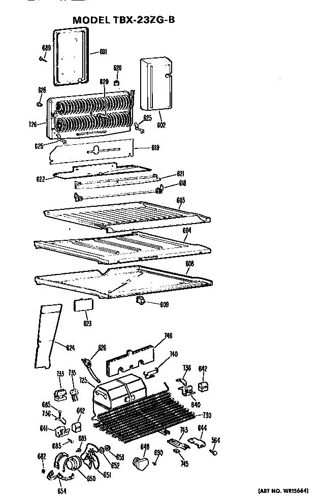 Unit Parts Diagram and Parts List for TBX23ZGB  General Electric Refrigerator