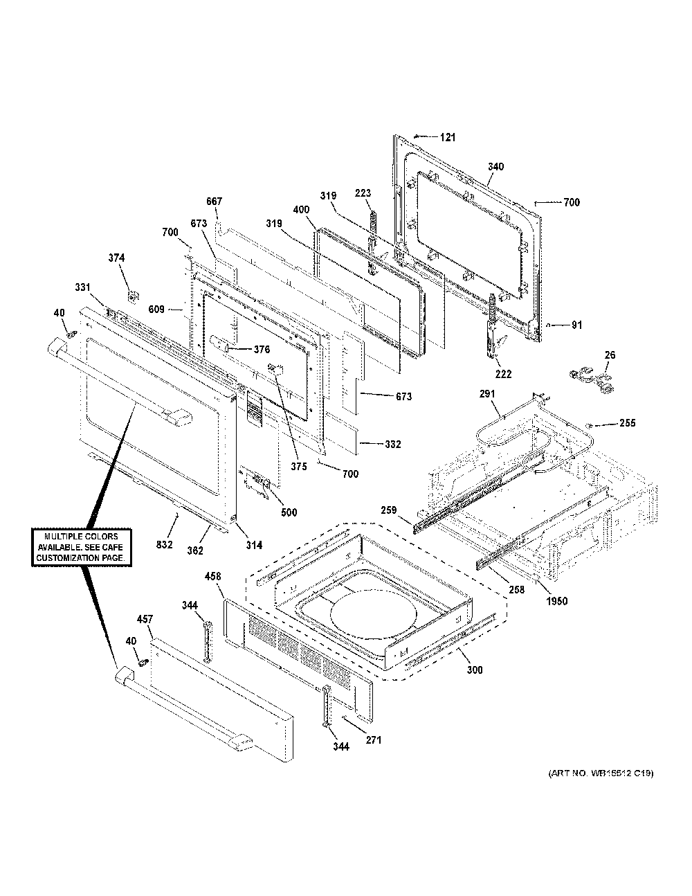 Door And Drawer Parts Diagram and Parts List for CHS90XP2M2S1  General Electric Range
