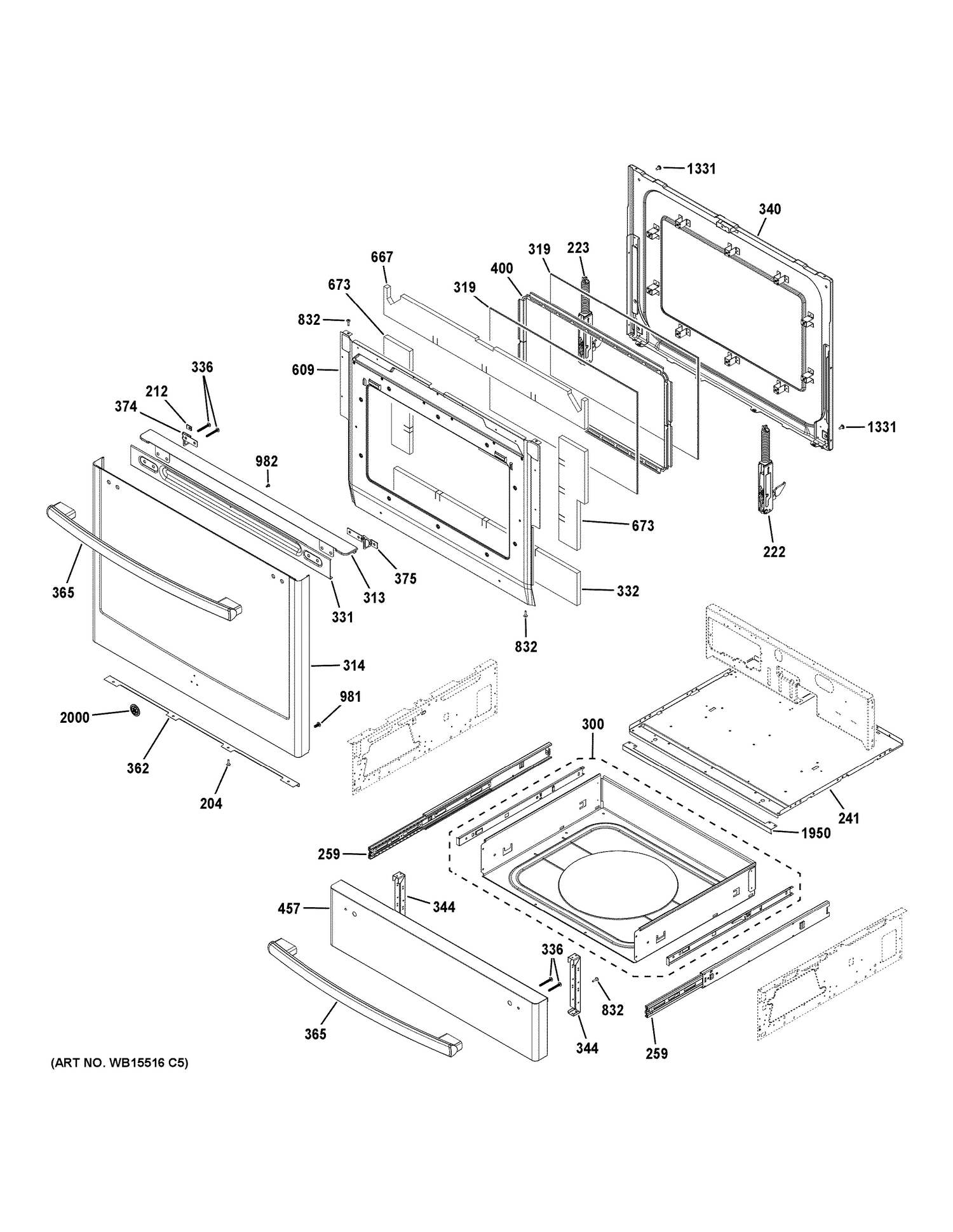 DOOR & DRAWER PARTS Diagram and Parts List for JGS760BEL1TS  General Electric Range