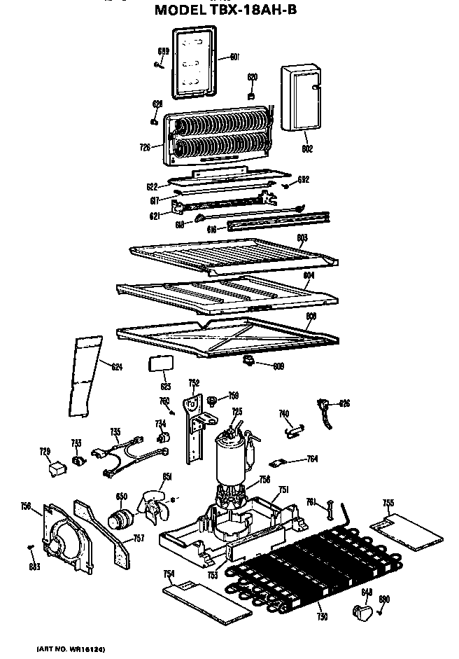 Unit Parts Diagram and Parts List for TBX18AHB  General Electric Refrigerator