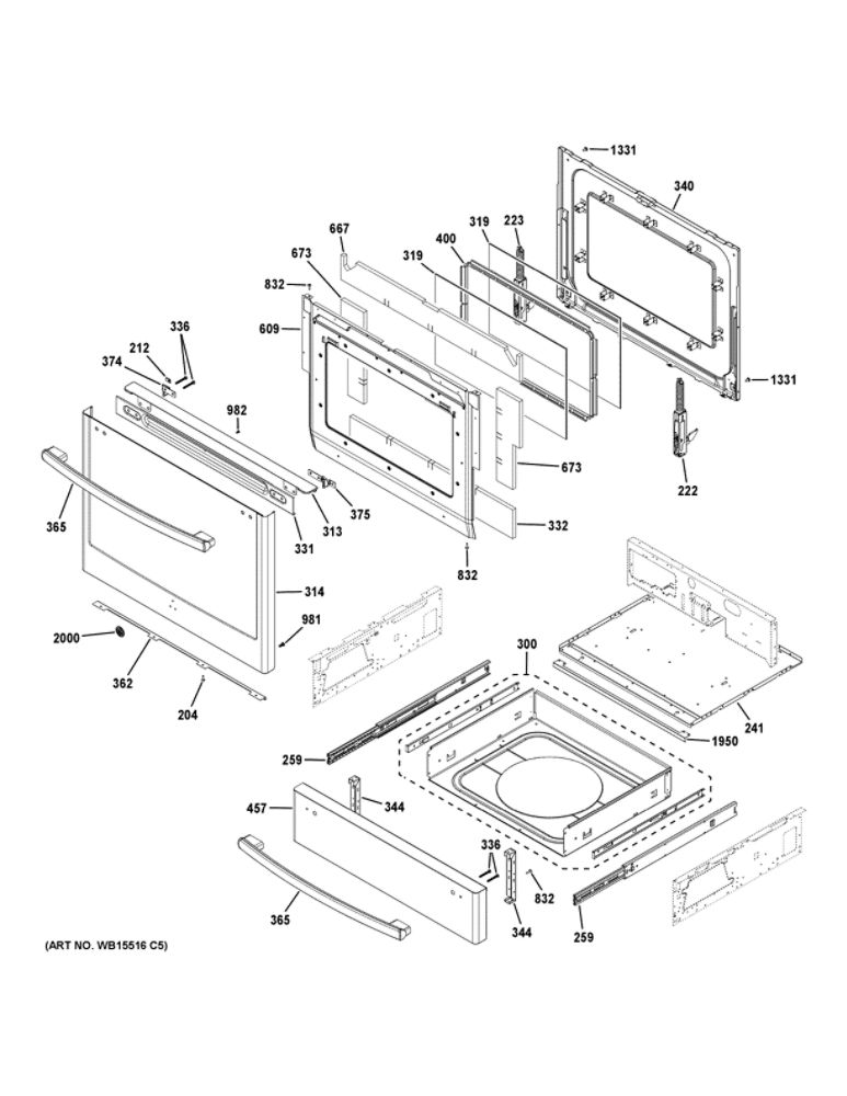 Door And Drawer Parts Diagram and Parts List for JGS760EEL1ES  General Electric Range