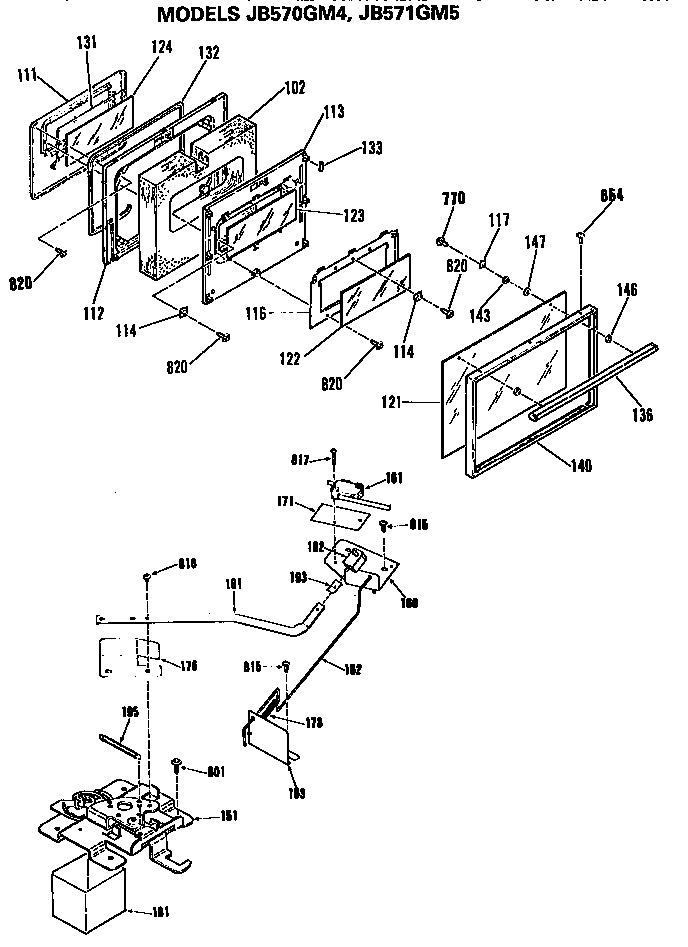 Door Diagram and Parts List for JB571GM5BK  General Electric Range