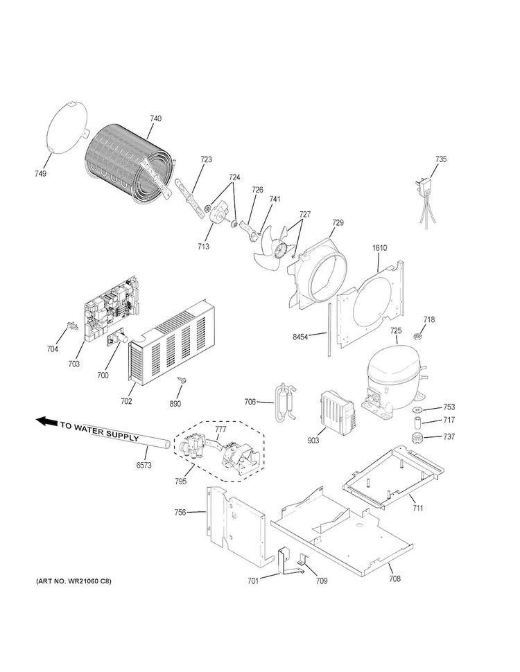 Machine Compartment Diagram and Parts List for CSB48WSKBSS  General Electric Refrigerator