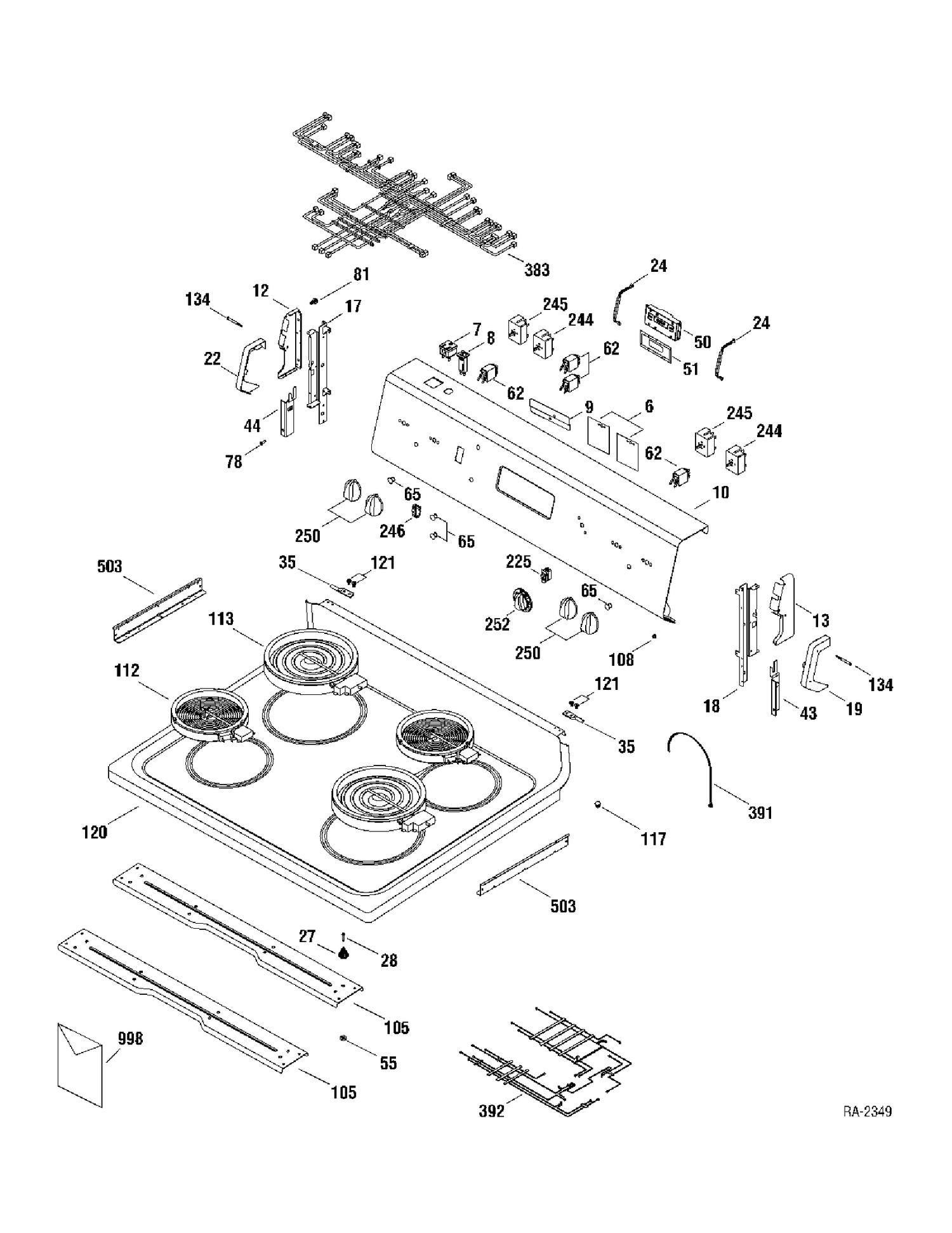 CONTROLS & COOKTOP Diagram and Parts List for MCBS585WM1WW  General Electric Range