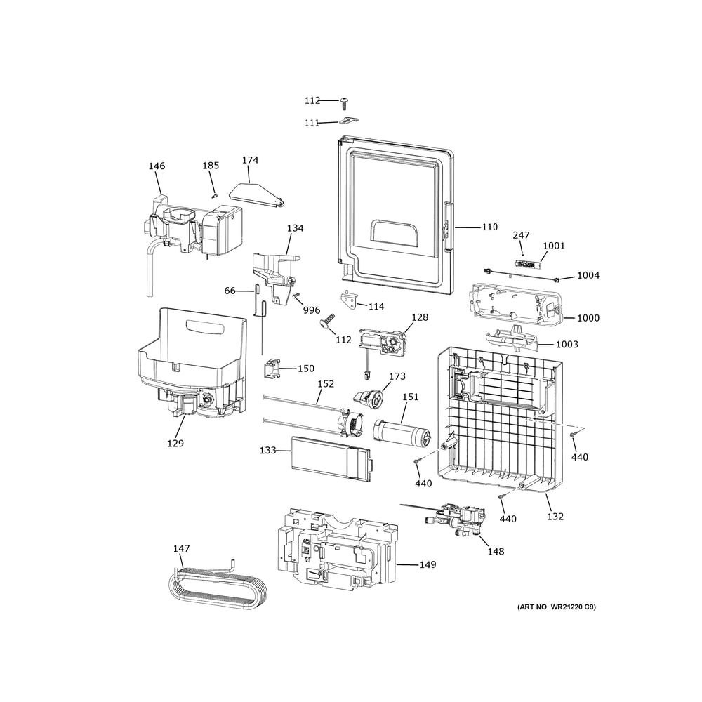 Ice Maker & Dispenser Diagram and Parts List for PXD22BYPCFS  General Electric Refrigerator