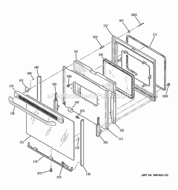 Door Diagram and Parts List for JBS55DM6WW  General Electric Range