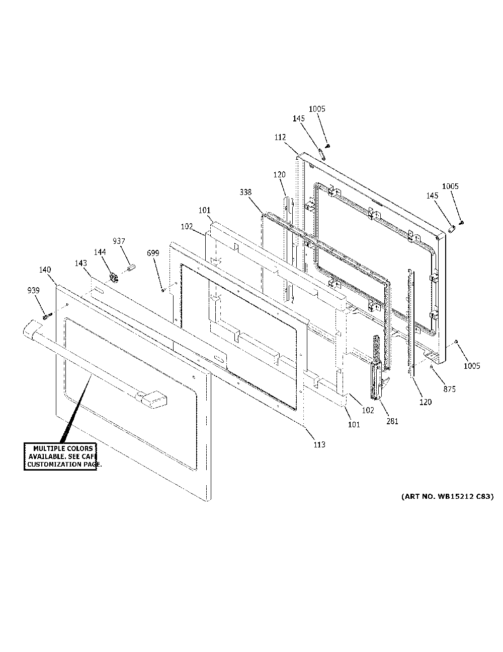 Door Diagram and Parts List for CTS70DP2N2S1  General Electric Wall Oven