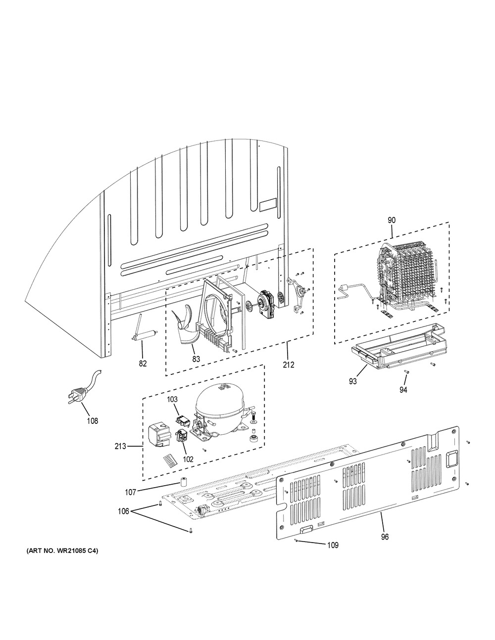 Machine Compartment Diagram and Parts List for GIE21GSHDSS  General Electric Refrigerator