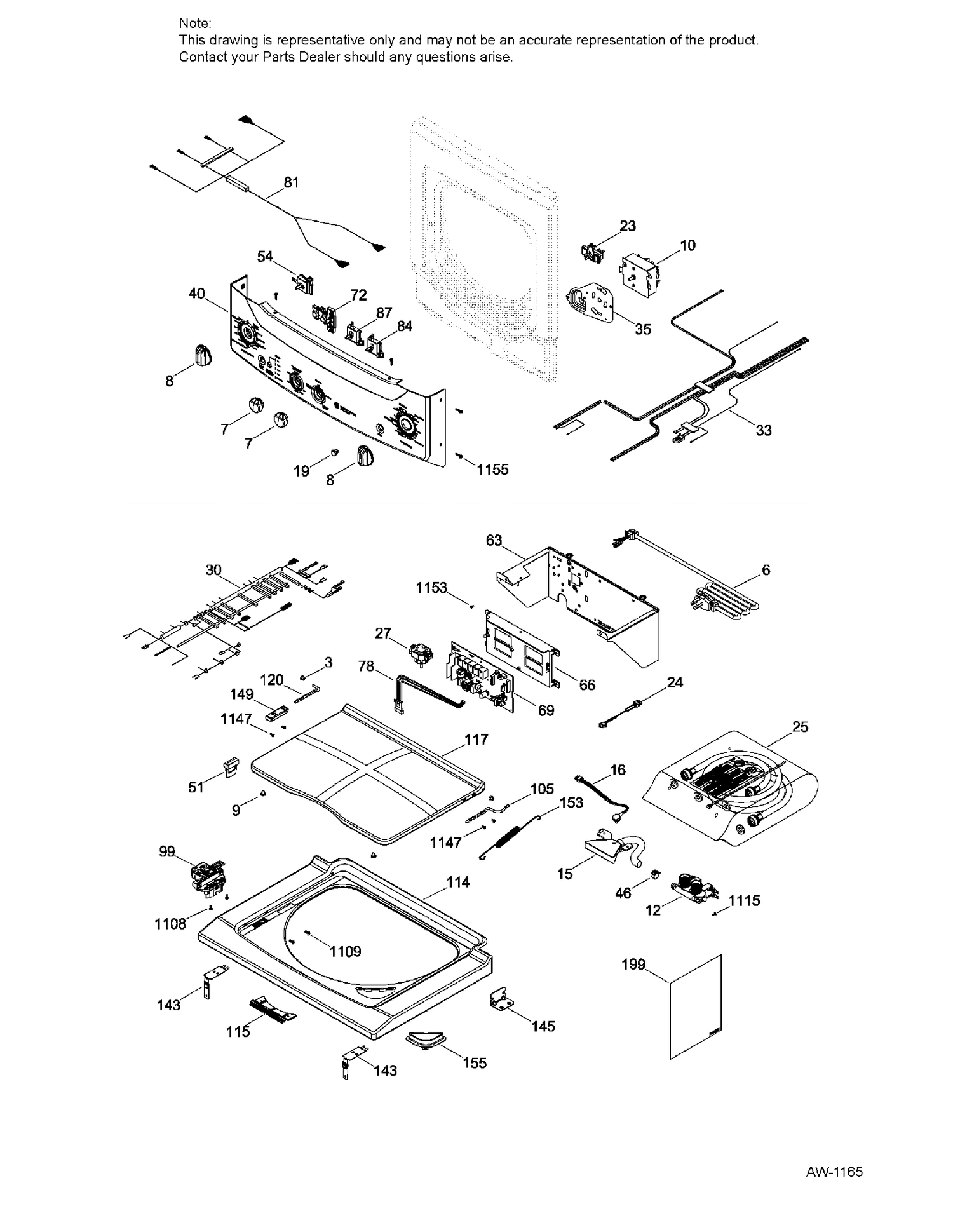 LID & CONTROLS Diagram and Parts List for GUD27ESMJ0WW  General Electric Dryer