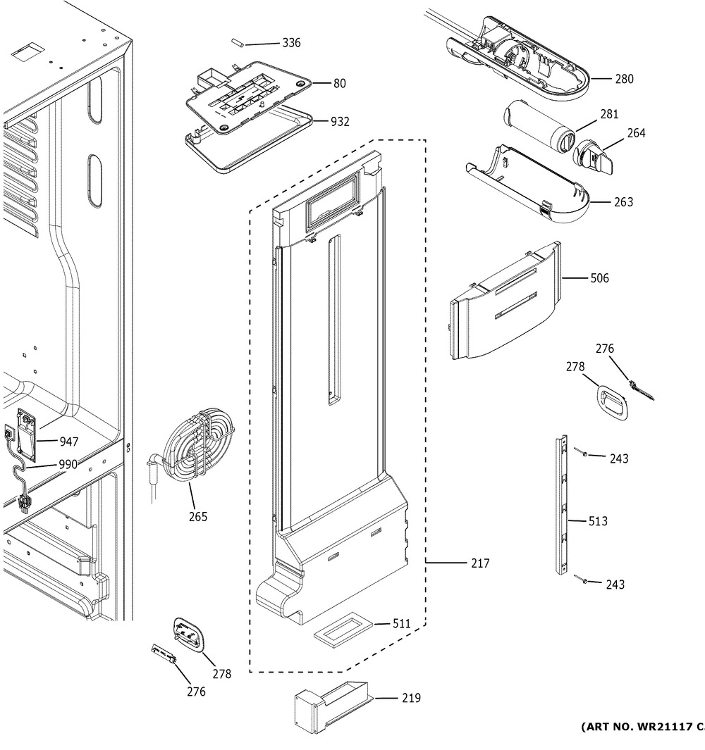 Fresh Food Section Diagram and Parts List for XNE25JGKLFBB  General Electric Refrigerator
