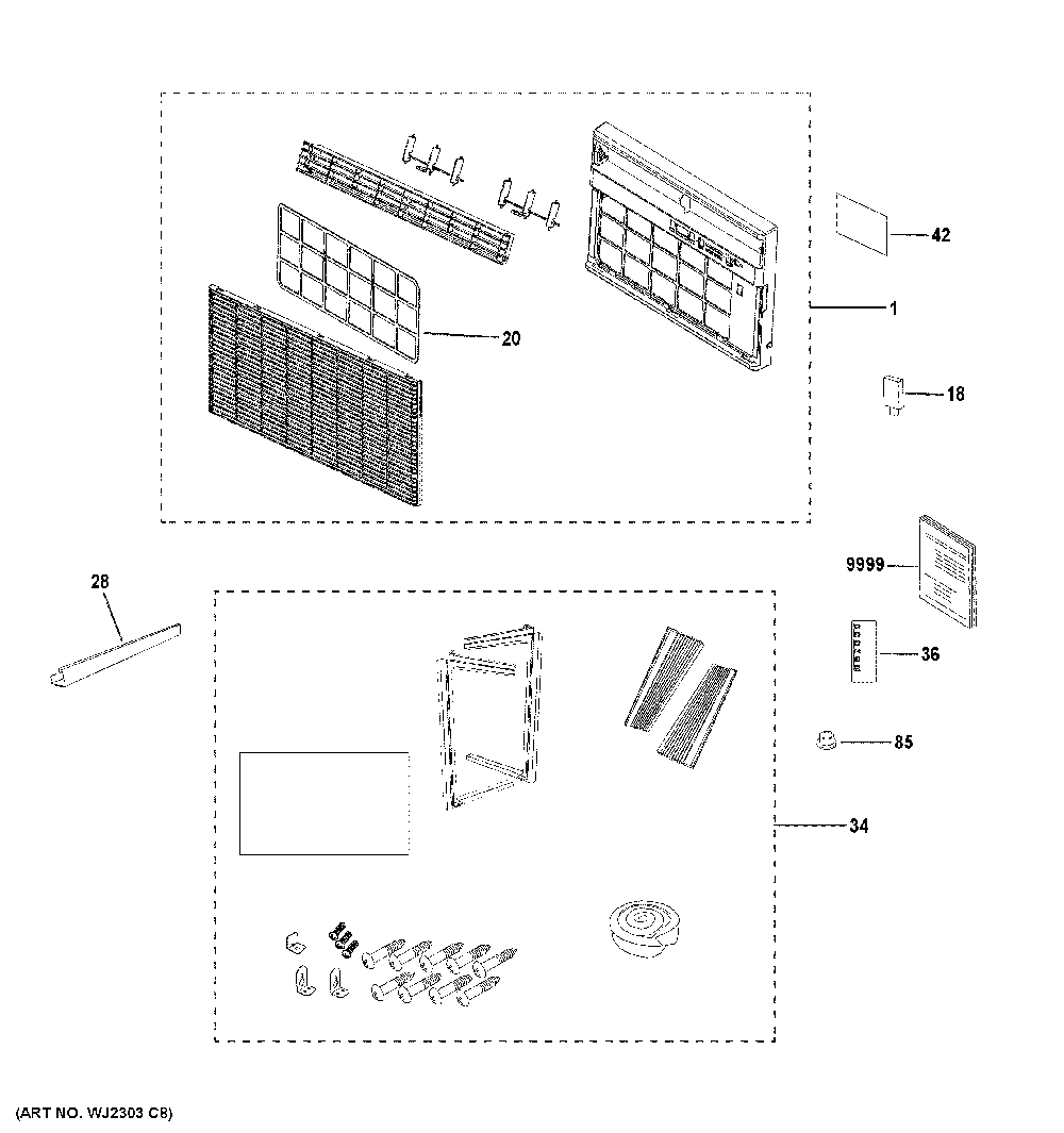 Room Air Conditioner Diagram and Parts List for AHC12AZW2  General Electric Air Conditioner