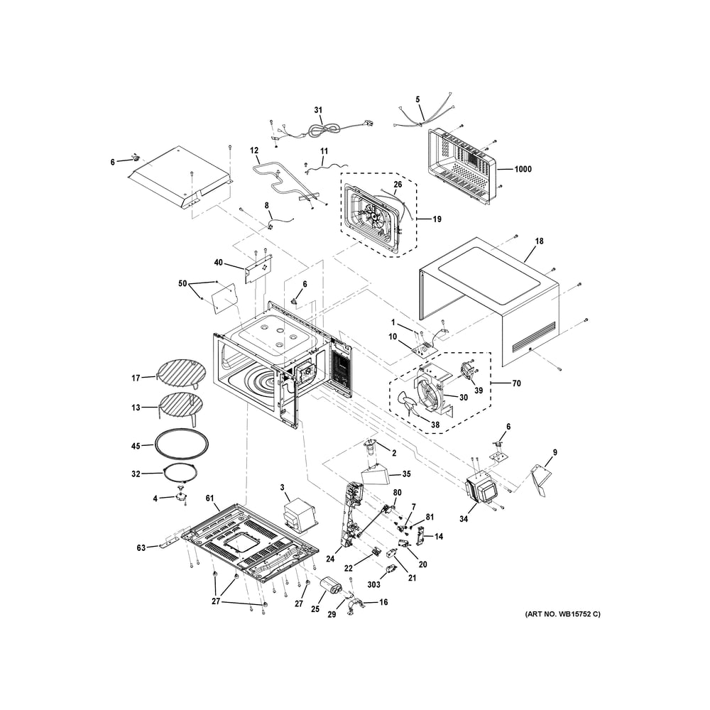 Oven Cavity Parts 1 Diagram and Parts List for CCWK15C1W1WM  General Electric Microwave