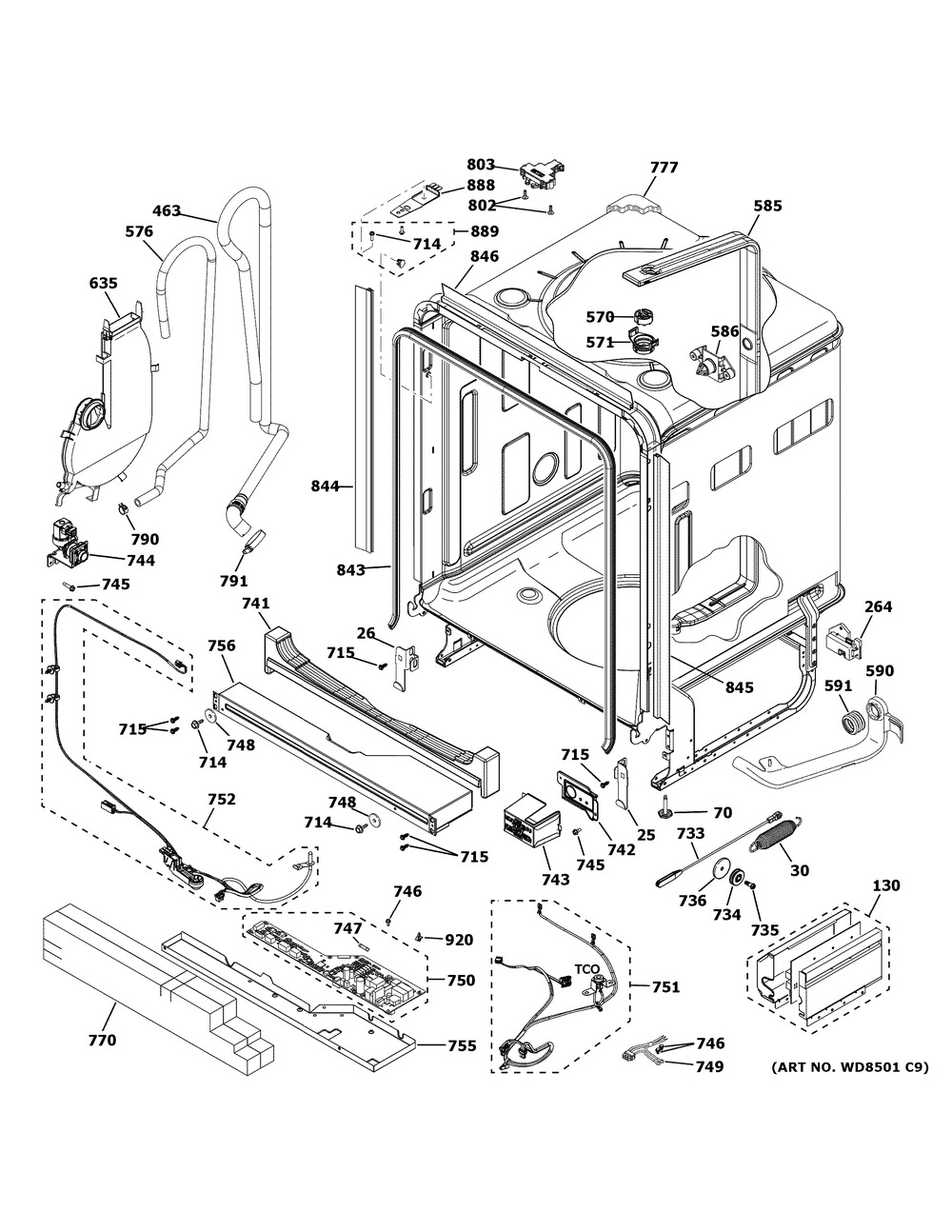 Body Parts 1 Diagram and Parts List for ZDT925SPN0SS  General Electric Dishwasher