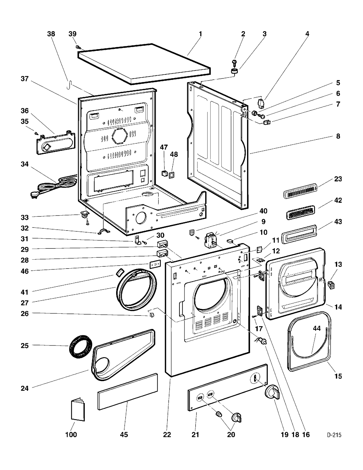 CONTROL/CABINET/DOOR Diagram and Parts List for DC3820W0  General Electric Dryer