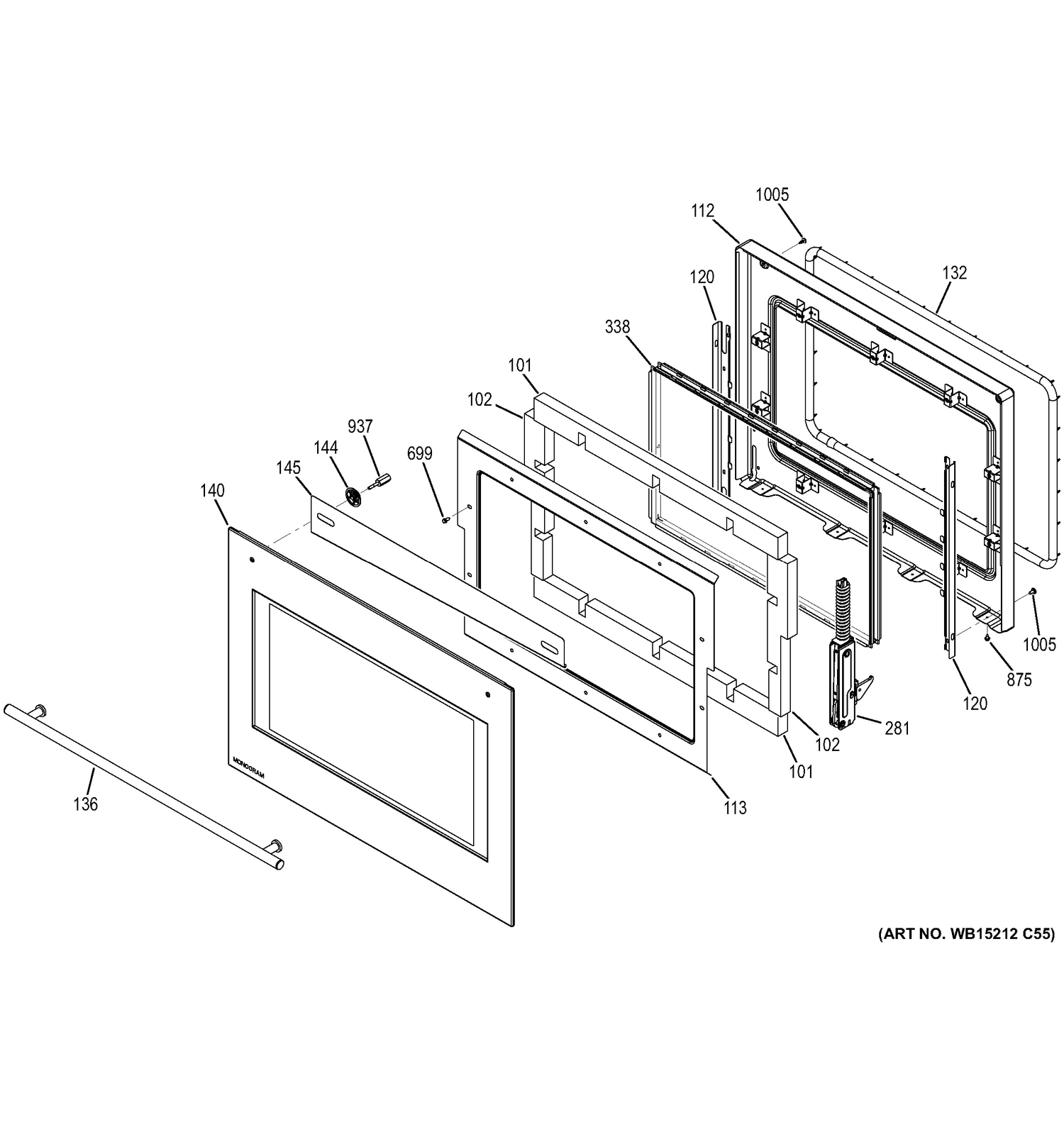 DOOR Diagram and Parts List for ZEK7000SH3SS  General Electric Wall Oven