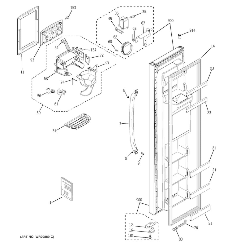 Freezer Door Diagram and Parts List for GSH22JGDDBB  General Electric Refrigerator