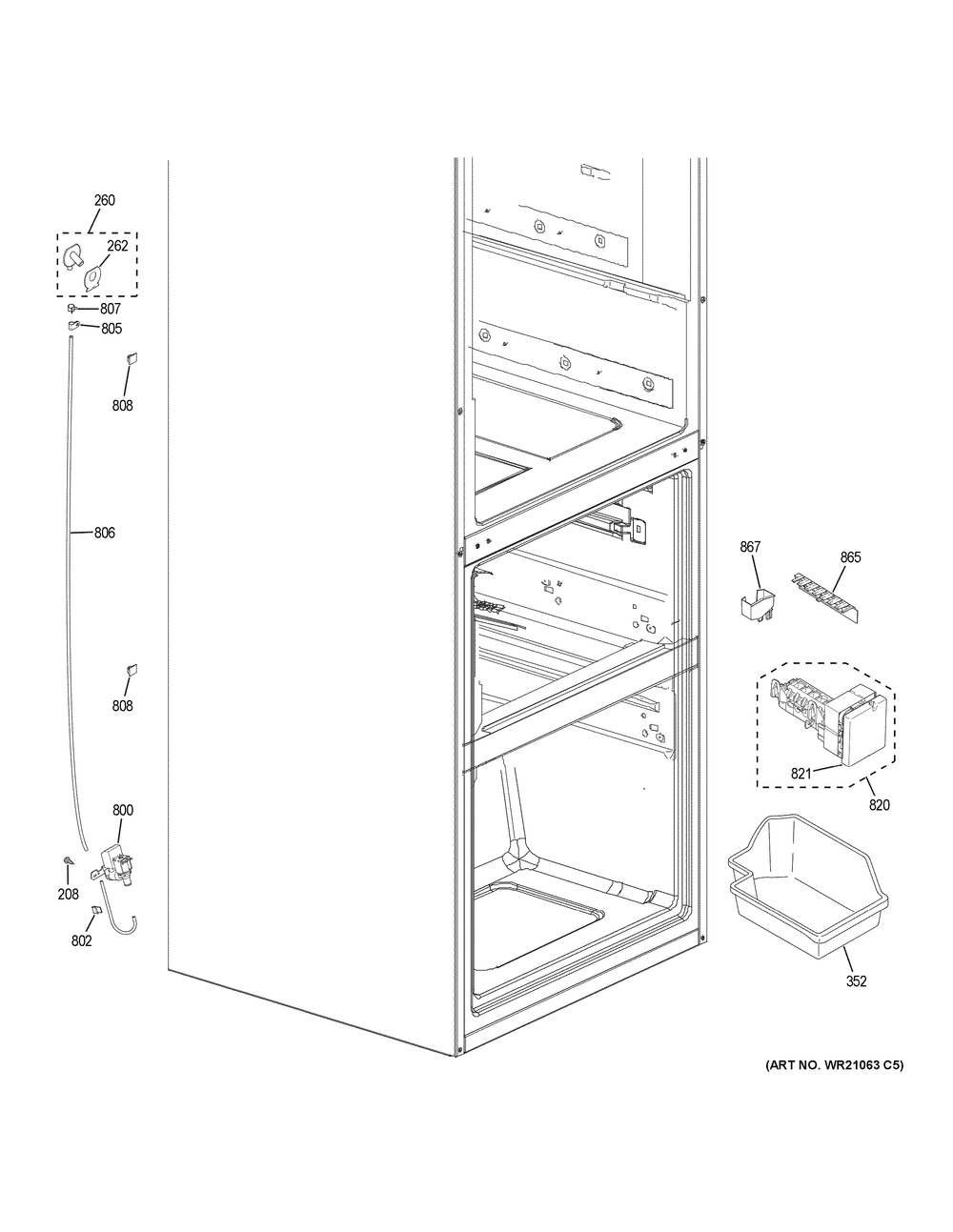 Ice Maker Diagram and Parts List for GLE12HSPBRSS  General Electric Refrigerator